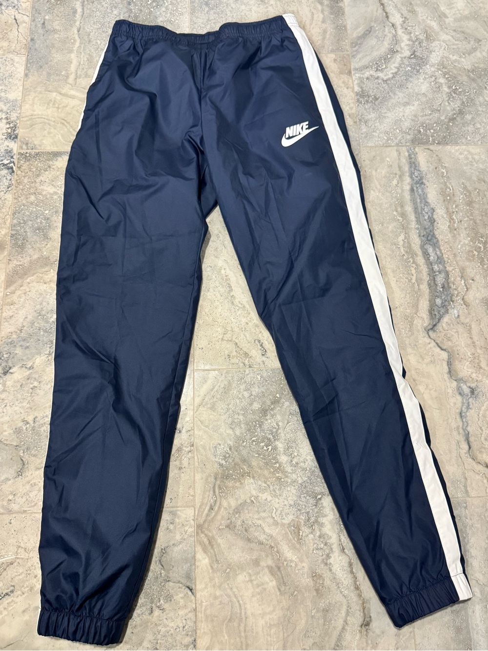 Nike Navy Track Pants with White Side Stripes
